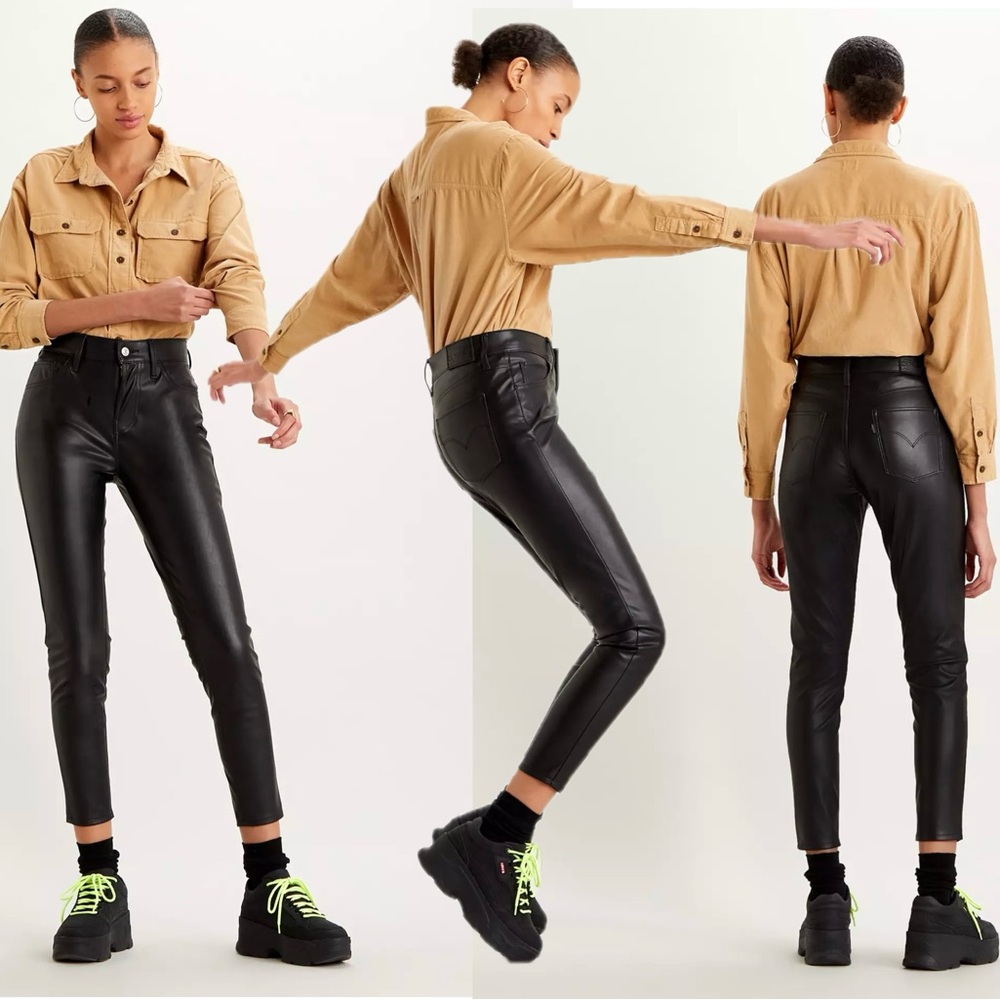 Levi's black faux leather pleather 720 high rise super skinny ankle pants Sz 27